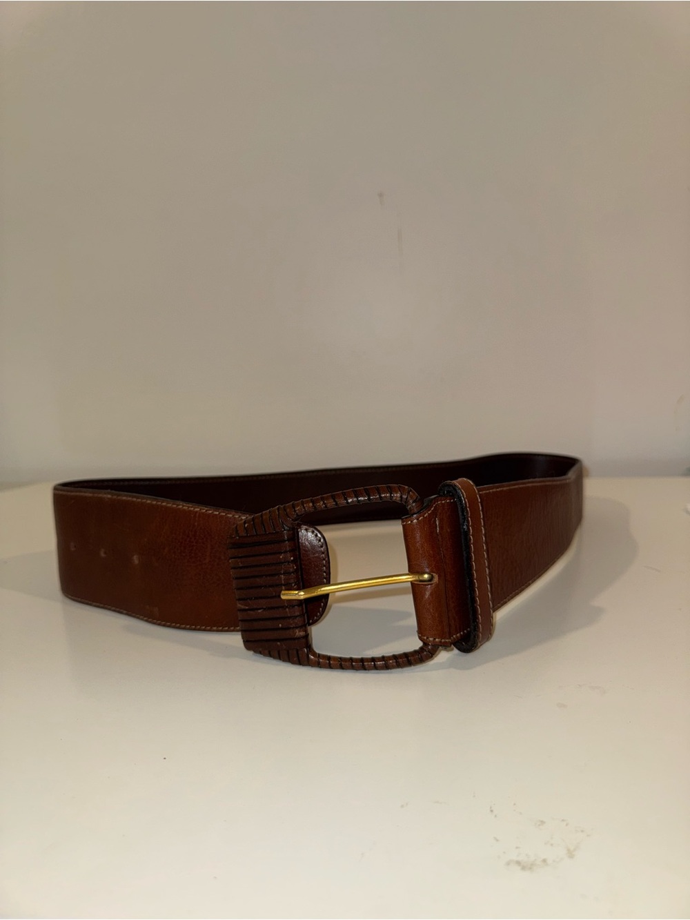 Brown Leather Womens Belt with Buckle size m